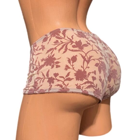 Victorias Secret Luxe Sexy Sheer Mesh / Velvet Flowers Shortie Panty mauve Large - Picture 1 of 4